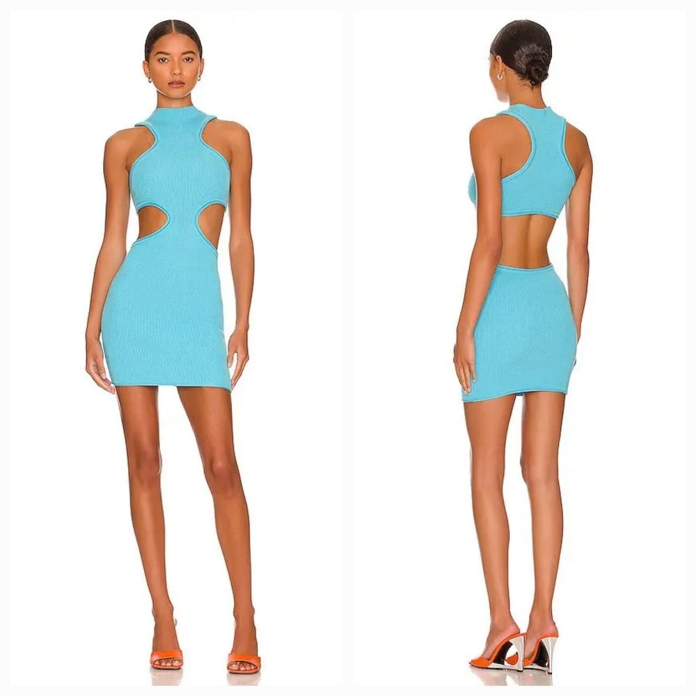 NBD Ember Mock Neck Mini Dress in Cerulean Blue